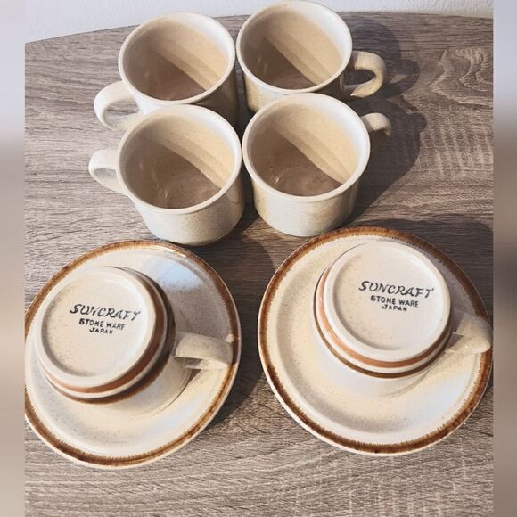 Vintage Japanese Stone Ware 6 Coffee Cup Yellow Brown Modern Kitchen Replacement - Picture 3 of 4